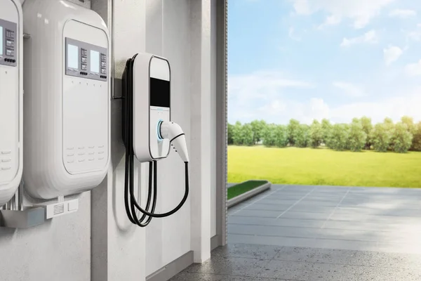 stock image 3d rendering ev charger or wall charger at home garage