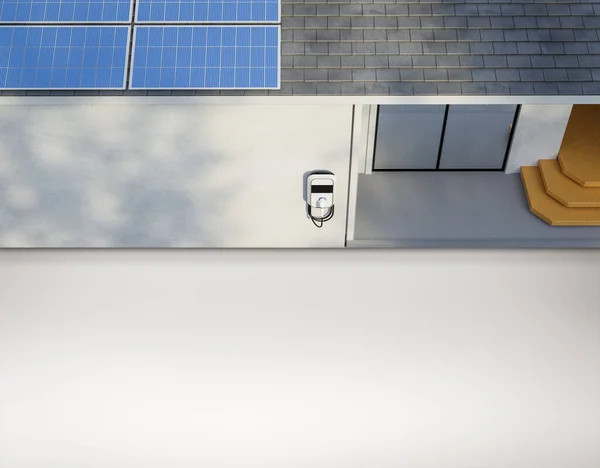 Renderização Painel Solar Telhado Gerar Eletricidade Para Garagem Casa Com — Fotografia de Stock