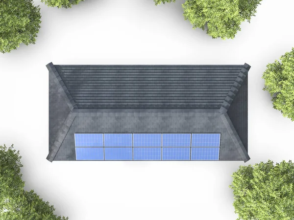 Візуалізація Сонячних Панелей Даху Зверху Білому Тлі — стокове фото