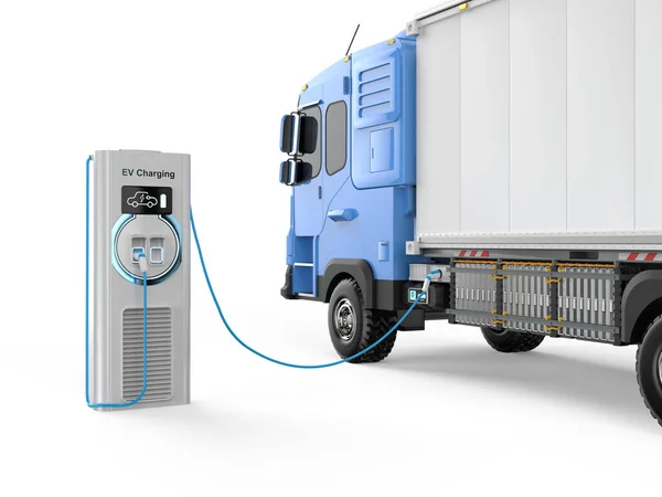 Rendering Logistic Trailer Truck Electric Vehicle Lorry Charging Station — Stockfoto