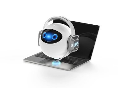 3D sohbet robotu ya da yardımcı robot kulaklıkla sohbet ediliyor