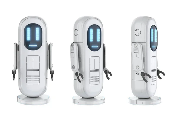 Rendering Set Von Niedlichen Assistenten Roboter Mit Künstlicher Intelligenz Isoliert — Stockfoto