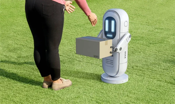 Smart Logistisk Konsept Med Som Assisterende Robot Sender Pakkeboks – stockfoto