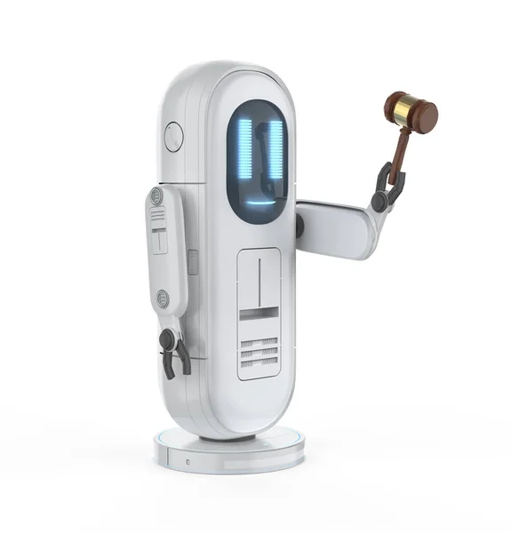Concepto Ley Internet Con Linda Asistente Robot Mantenga Martillo Juez —  Fotos de Stock