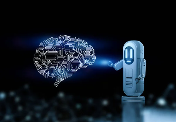 Rendering Niedlichen Assistenten Künstliche Intelligenz Roboter Mit Gehirn — Stockfoto
