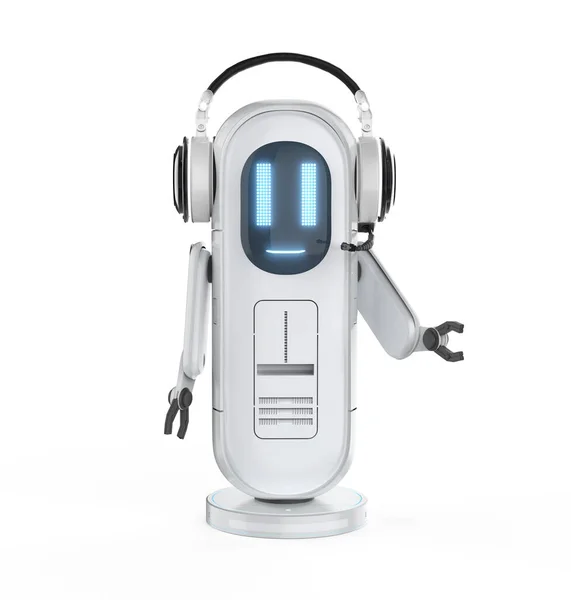 Rendering Leuke Assistent Kunstmatige Intelligentie Robot Met Hoofdtelefoon Open Hand — Stockfoto