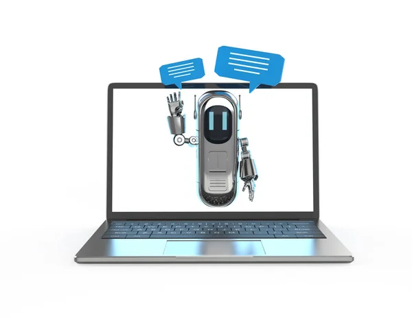 Renderizado Chatbot Asistente Chat Robot Con Burbuja Voz Ordenador Portátil — Foto de Stock