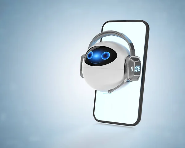 Renderizado Chatbot Asistente Chat Robot Con Auriculares Teléfono Móvil — Foto de Stock