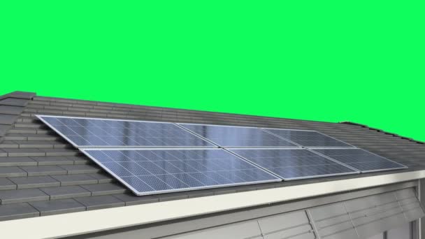 3D在绿色屏幕4K画面上隔离的屋顶上渲染太阳能电池板 — 图库视频影像
