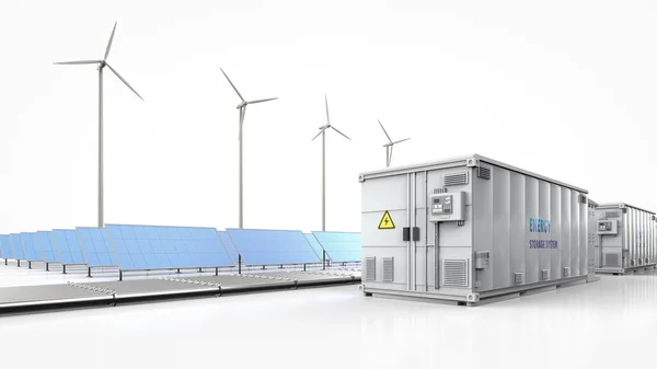 Rendering Amount Energy Storage Systems Battery Container Units Solar Turbine — Stock fotografie