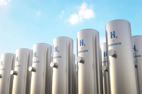 Quantidade Renderização Tubulações Hidrogênio Metal Com Fundo Azul Céu — Fotografia de Stock