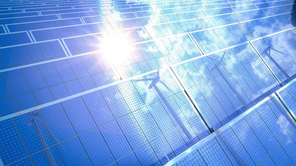 Representación Cantidad Paneles Solares Campo Verde Granja Solar Con Destello —  Fotos de Stock