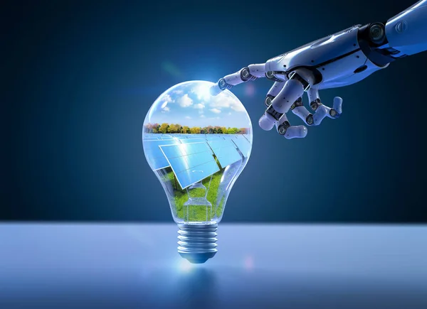 Udržitelný Rozvoj Energie Díky Inteligentní Technologii Vykreslovacím Robotem Solárním Panelem — Stock fotografie