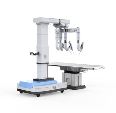 3D robot destekli ameliyat beyaz arkaplanda izole edildi