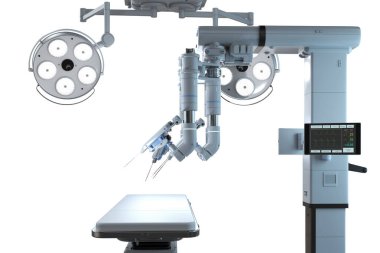 3D robot destekli ameliyat beyaz arkaplanda izole edildi