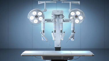 3D robot destekli ameliyat ameliyathanede.