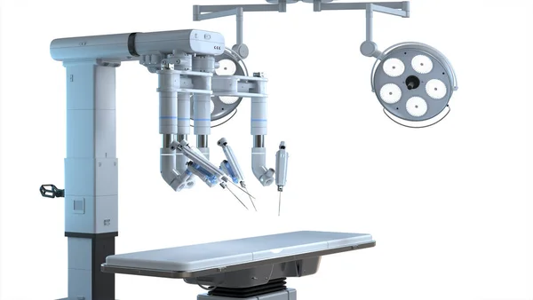 白人背景下孤立的3D机器人辅助手术 — 图库照片