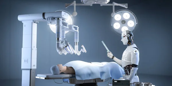 Medicinsk Teknik Koncept Med Rendering Läkare Robot Med Robotassisterad Kirurgi — Stockfoto