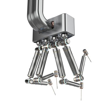 3D robot destekli ameliyat makinesi beyaz arkaplanda izole edildi