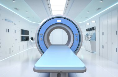 3D MRI tarama makinesi olan hastane radyoloji odası.
