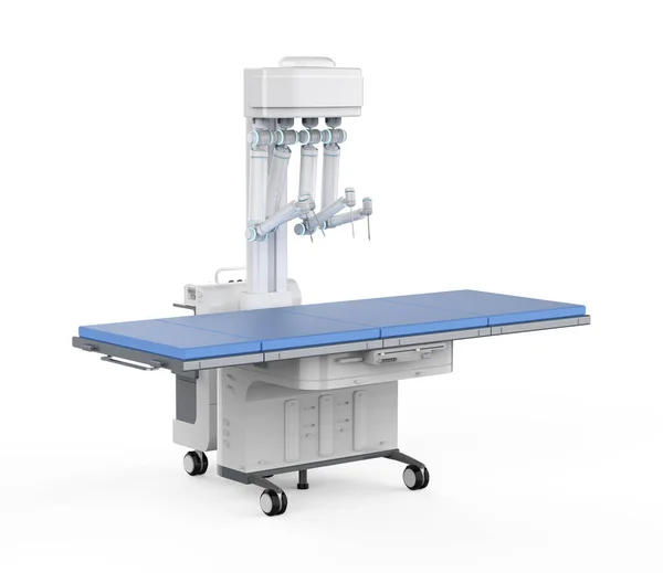 Απόδοση Ρομποτική Υποβοηθούμενη Χειρουργική Επέμβαση Άδειο Κρεβάτι Λευκό Φόντο — Φωτογραφία Αρχείου