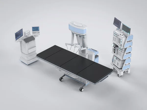 3Dレンダリング ロボット支援手術 空のベッドで白い背景 — ストック写真