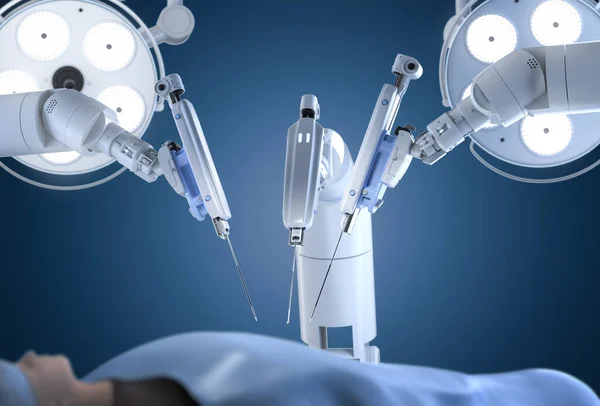 Medicinsk Teknik Med Rendering Robotassisterad Kirurgi Med Prototyp Operationssalen — Stockfoto