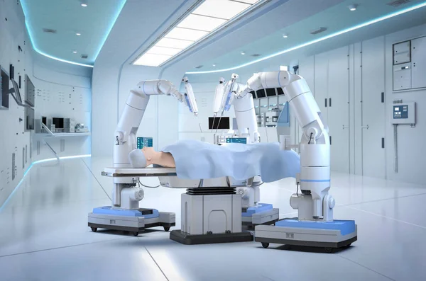 Medical Technology Rendering Robotic Assisted Surgery Mock Model Operating Room — Stock Photo, Image