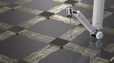 Yarı iletken için silikon gofretli robotik kollar 4K görüntü üretiyor.