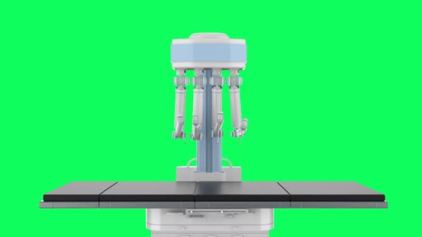 Robot Wspomagany Chirurgicznie Pustym Łóżkiem Zielonym Ekranie — Wideo stockowe