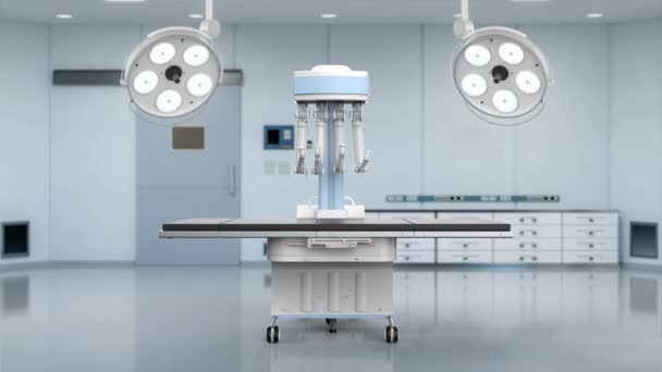 Robotchirurgie Met Leeg Bed Laboratorium Beeldmateriaal — Stockvideo
