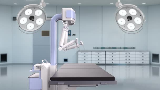 Robot Asszisztált Műtét Üres Ággyal Laboratóriumban Felvételek — Stock videók