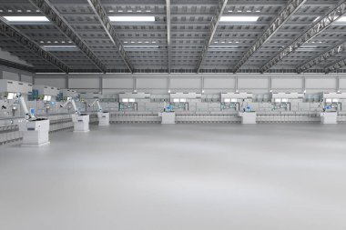 Otomasyon endüstrisi konsepti fabrikada 3 boyutlu robot üretim hattıyla