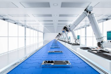 Fabrikada akıllı telefonlu 3D robot montaj hattı