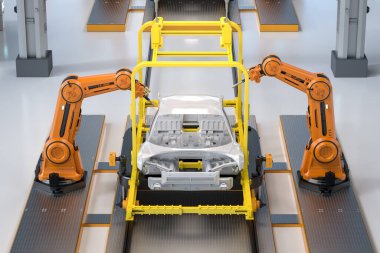 3 boyutlu robot montaj hattına sahip otomobil fabrikası her arabayı üretiyor