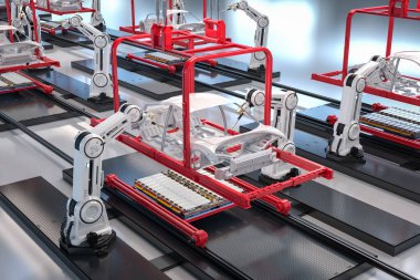 3 boyutlu robot montaj hattına sahip otomobil fabrikası her arabayı üretiyor