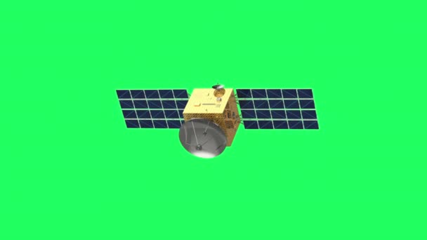 緑色のスクリーン4K映像の太陽電池パネルが付いている衛星皿 — ストック動画