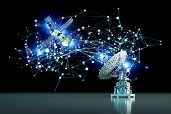 Концепция Телекоммуникационных Технологий Трехмерной Спутниковой Антенной — стоковое фото