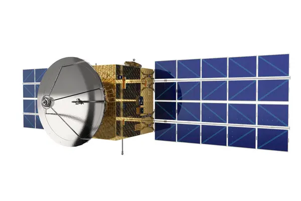 3d rendering satellite dish with solar panel isolated on white background