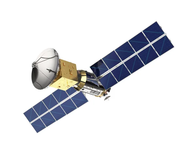 Güneş Paneli Beyaz Arkaplanda Izole Edilmiş Uydu Görüntüleme Anten — Stok fotoğraf
