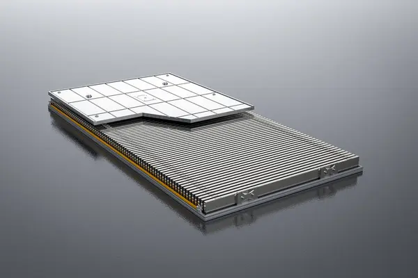 3d rendering electric vehicle battery or pack of lithium-ion battery cells module