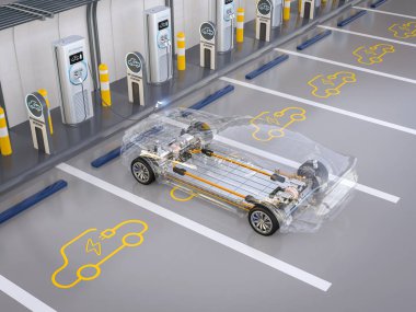 3d şeffaf her araba ya da elektrikli araç şarj istasyonu ile görüntüleme