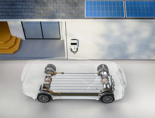Rendering Home Garage Met Lader Voor Elektrische Auto — Stockfoto