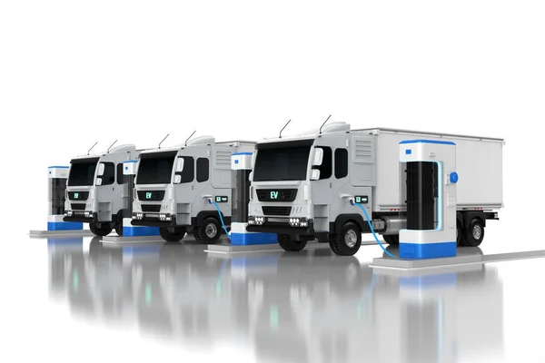 Rendering Logistic Trailer Truck Electric Vehicle Lorry Charging Station — Stock Photo, Image