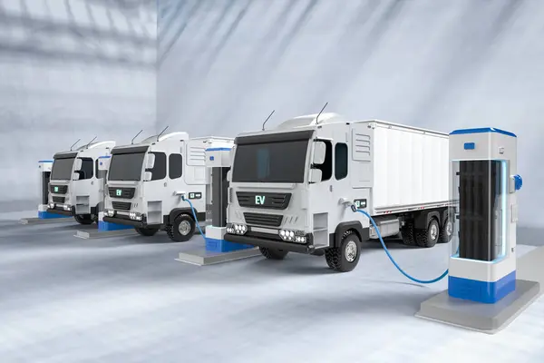 3d rendering ev logistic trailer truck or electric vehicle lorry at charging station