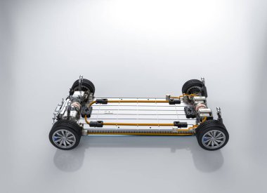 Platform üzerinde pil hücre modülü bulunan 3D elektrikli araba aküsü oluşturuluyor