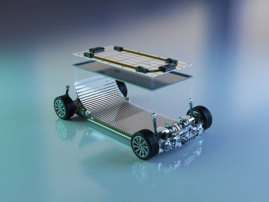 3D elektrikli araba aküsünün pili katman içinde patlar.