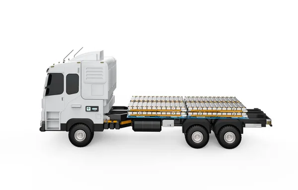 Renderizado Camión Remolque Logístico Camión Vehículo Eléctrico Con Paquete Células — Foto de Stock
