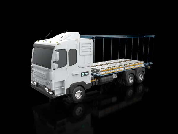 Rendering Logistik Anhänger Lkw Oder Elektrofahrzeug Lkw Mit Packung Batteriezellen — Stockfoto