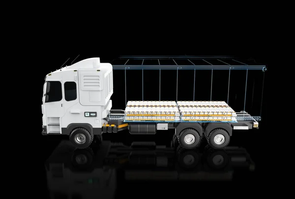 Rendering Logistieke Trailer Vrachtwagen Elektrische Voertuig Vrachtwagen Met Pack Van — Stockfoto